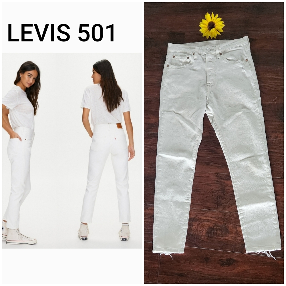 Levi's White Straight Leg 501 Jeans